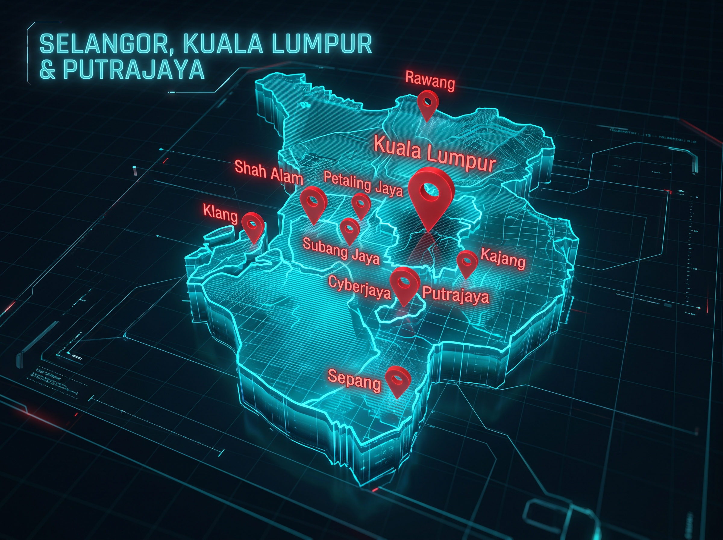 Copier2U 3D Service Territory Map - Fast On-Site Support across Selangor, Kuala Lumpur & Putrajaya